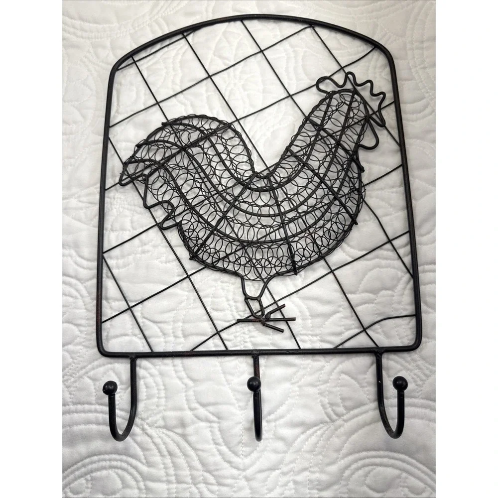 ROOSTER CHICKEN Metal Key Holder -‎ Three Hooks for Hanging Misc Items 10